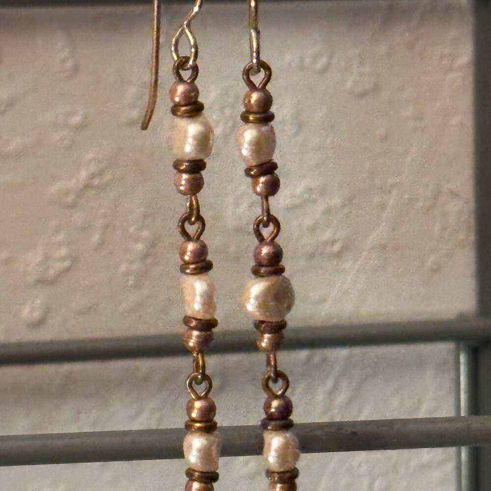 Freshwater Pearl & Copper Beaded Dangle Earrings